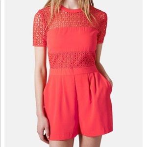 Topshop eyelet panel short sleeve romper